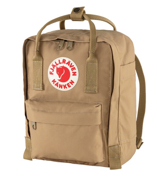 Mochila unissexo Kanken Mini de vinil camel com logótipo reflector