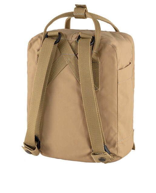 Mochila unissexo Kanken Mini de vinil camel com logótipo reflector