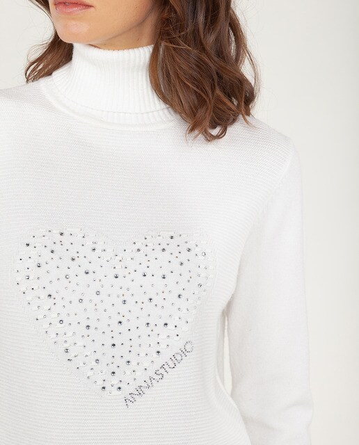Camisola de malha com gola alta e apliques à frente