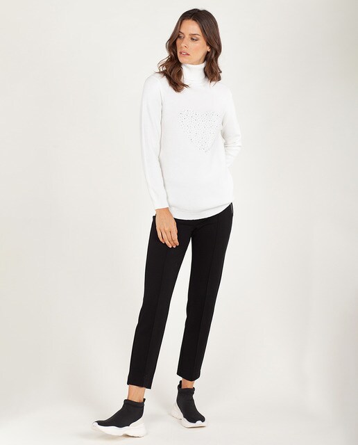 Camisola de malha com gola alta e apliques à frente
