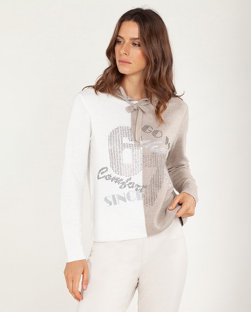 Camisola de malha combinada em duas cores com capuz