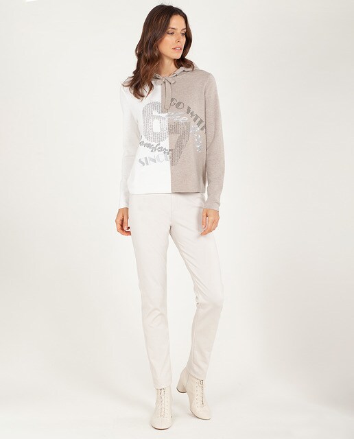 Camisola de malha combinada em duas cores com capuz