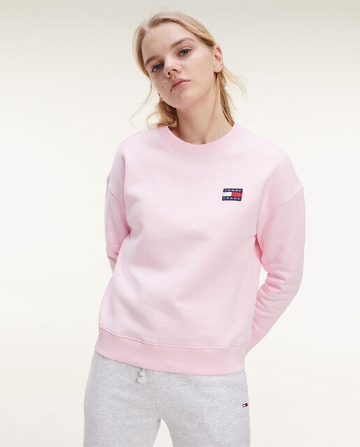 Sweatshirt cropped rosa com decote redondo