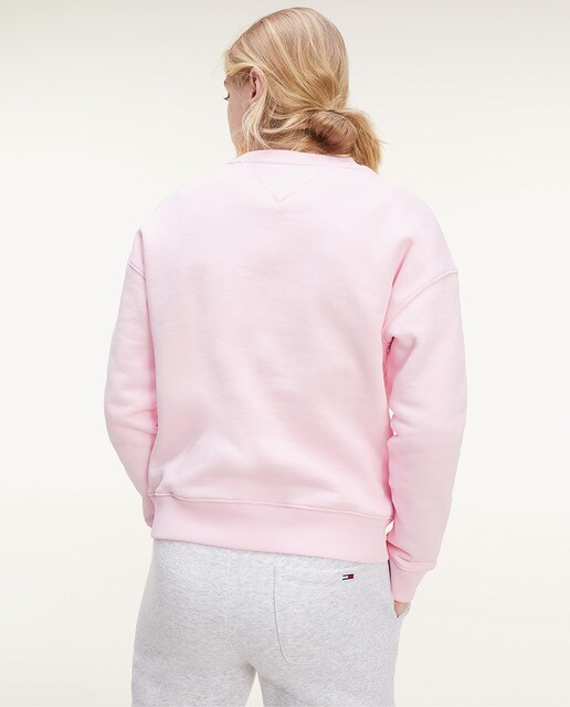 Sweatshirt cropped rosa com decote redondo