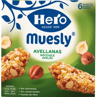 Hero Muesly Barras de Cereais com Avelã Pack 6 embalagem 25 g