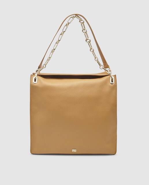Mala hobo Lizzie em pele lisa camel com fecho-éclair