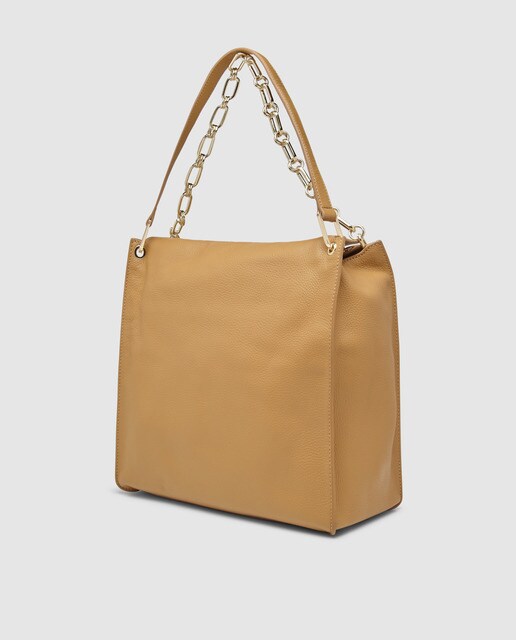 Mala hobo Lizzie em pele lisa camel com fecho-éclair