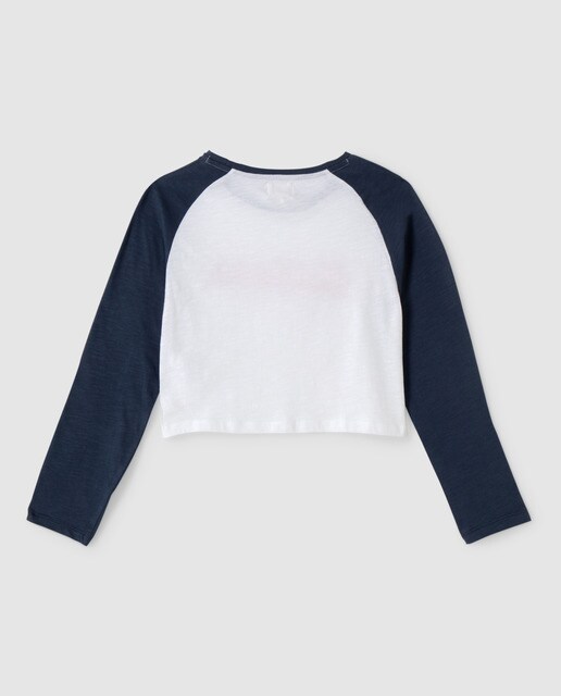 T-shirt cropped ''California'' com manga azul