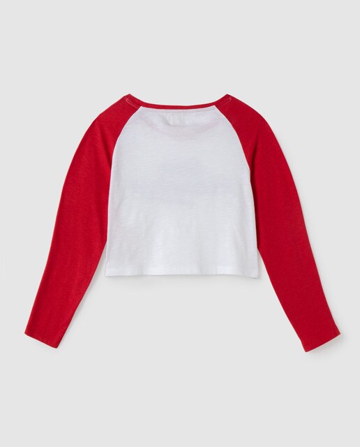 T-shirt cropped ''San Francisco'' com manga vermelha