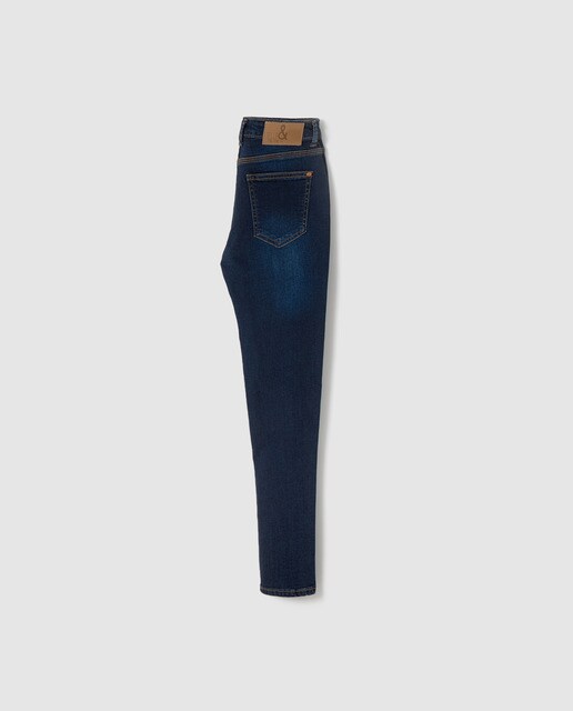 Jeans azuis de cintura subida