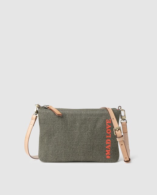Bandolera de mujer Southern Cotton en mezcla de lino y piel en tono gris con cremallera