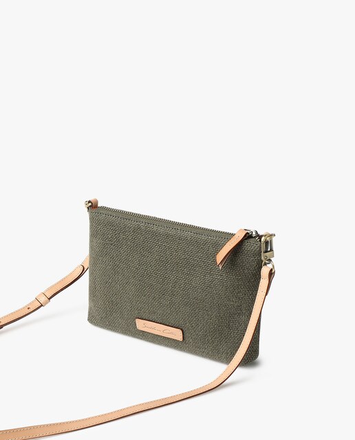 Bandolera de mujer Southern Cotton en mezcla de lino y piel en tono gris con cremallera