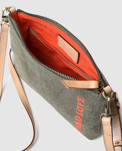 Bandolera de mujer Southern Cotton en mezcla de lino y piel en tono gris con cremallera