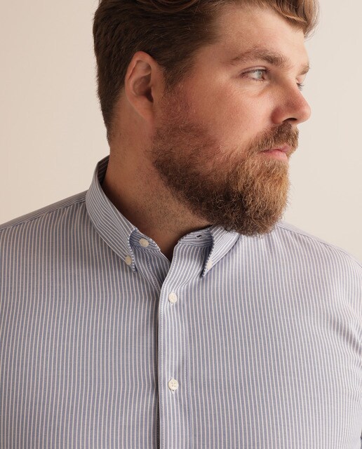 Camisa essential oxford regular às riscas azul tamanhos grandes