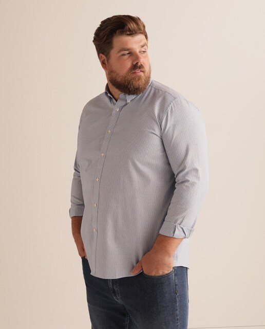 Camisa essential oxford regular às riscas azul tamanhos grandes