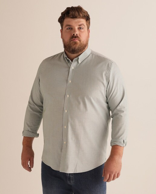 Camisa essential oxford regular às riscas verde tamanhos grandes