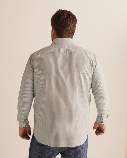 Camisa essential oxford regular às riscas verde tamanhos grandes