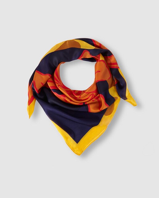 Pañuelo de seda de mujer Gloria Ortiz en azul marino con estampado floral