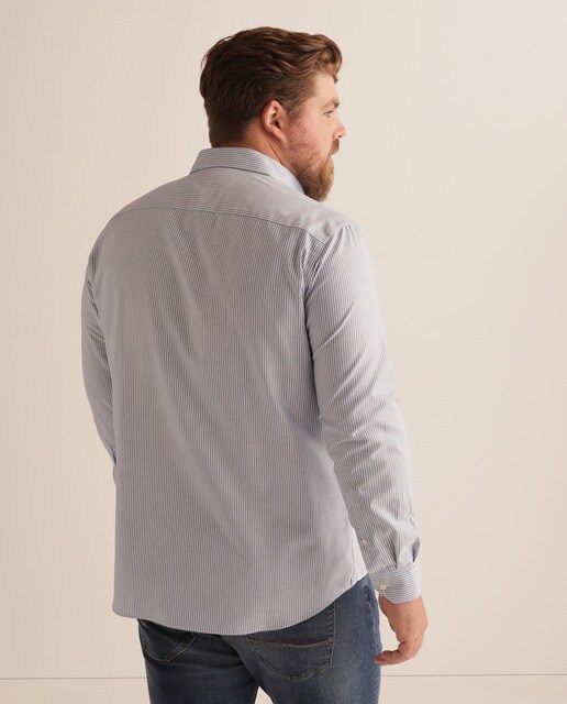 Camisa essential oxford regular às riscas azul tamanhos grandes