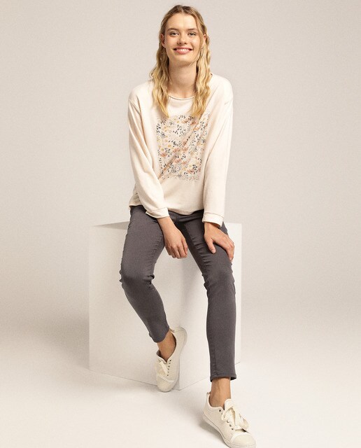Sweatshirt com seda e estampado floral