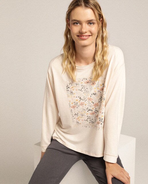 Sweatshirt com seda e estampado floral