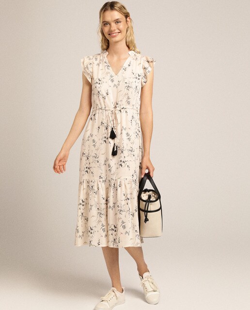 Vestido midi com estampado floral