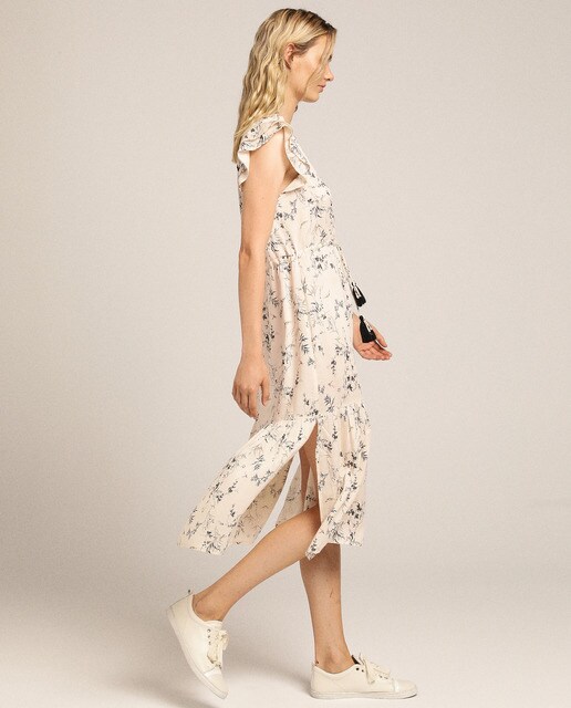 Vestido midi com estampado floral