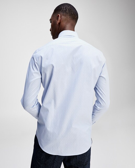Camisa dobby clássica às riscas azul