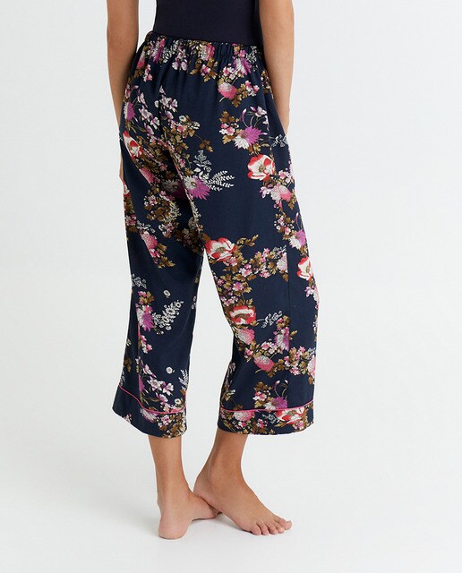 Calças pelo tornozelo com estampado oriental