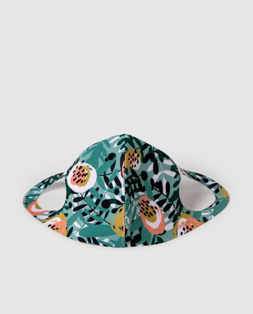 Mascarilla higiénica de tela Jo & Mr. Joe reutilizable en verde con print floral multicolor