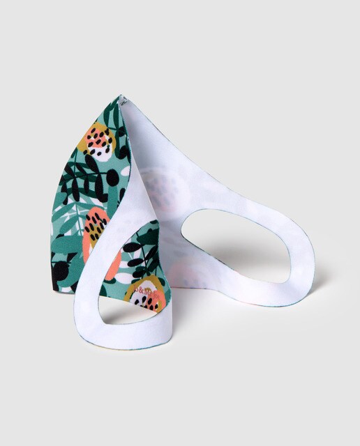 Mascarilla higiénica de tela Jo & Mr. Joe reutilizable en verde con print floral multicolor