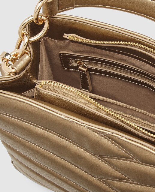 Bolso de mano El Corte Inglés acolchado en dorado con asa larga extraíble