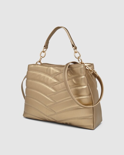 Bolso de mano El Corte Inglés acolchado en dorado con asa larga extraíble