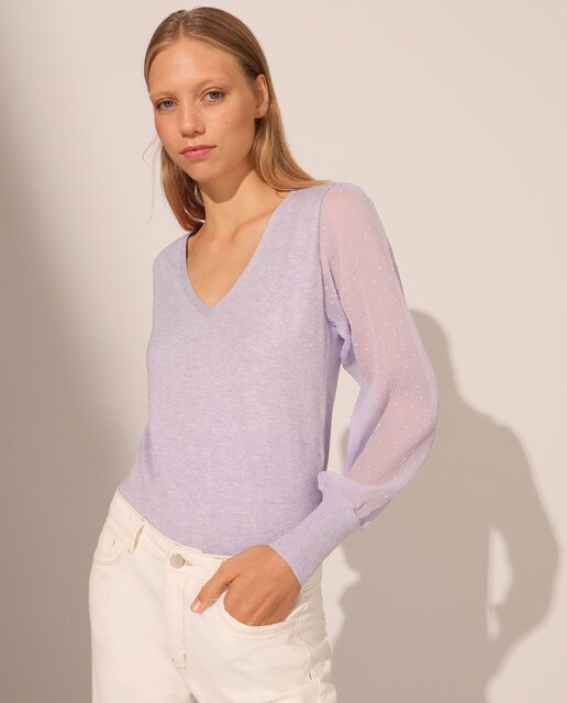 Jersey de mujer con mangas de bambula y cuello pico