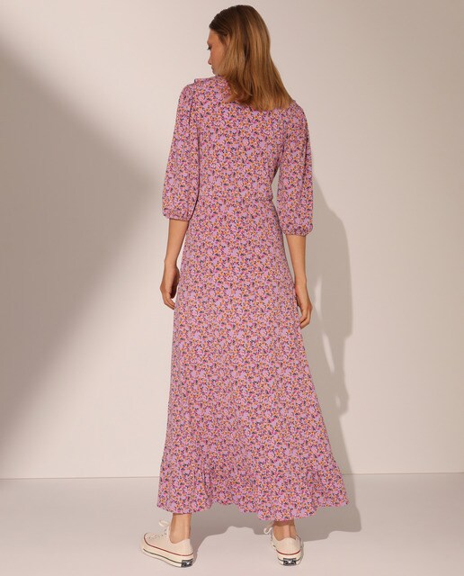 Vestido cruzado com folho