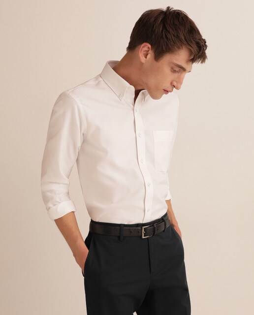 Camisa oxford slim lisa branca de homem
