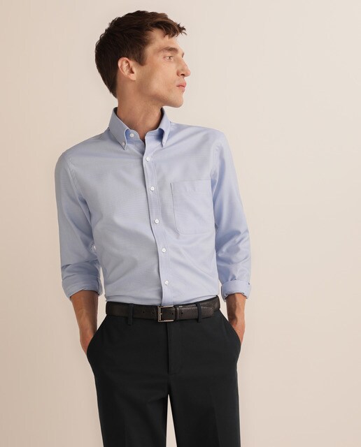 Camisa oxford slim lisa azul de homem