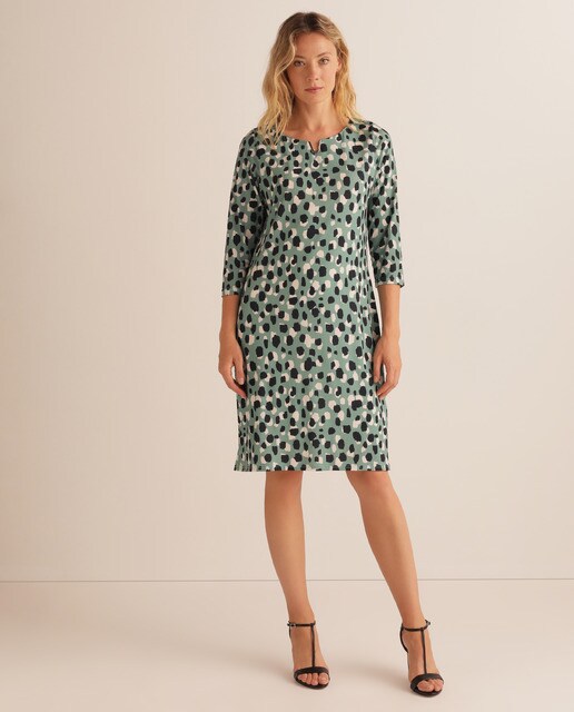 Vestido estampado com aplique