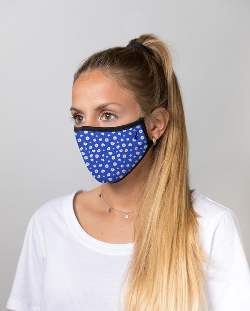 Mascarilla de tela higiénica Abbacino lavable y reutilizable de adulto en azul con estampado floral