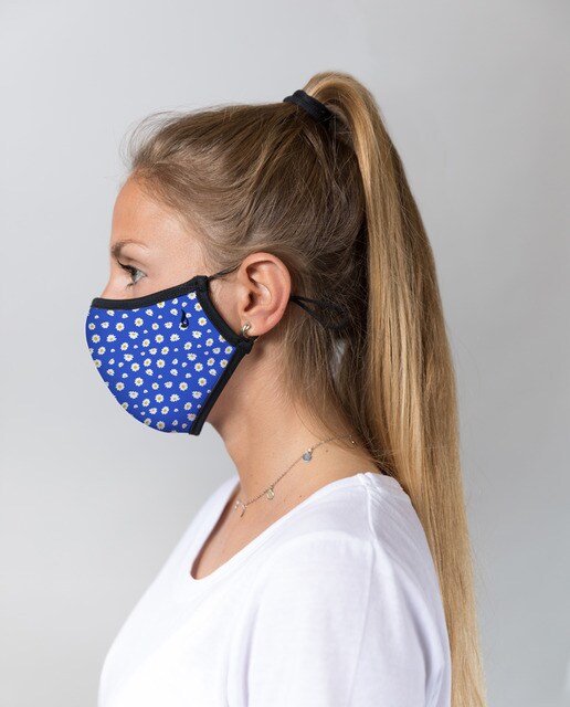 Mascarilla de tela higiénica Abbacino lavable y reutilizable de adulto en azul con estampado floral