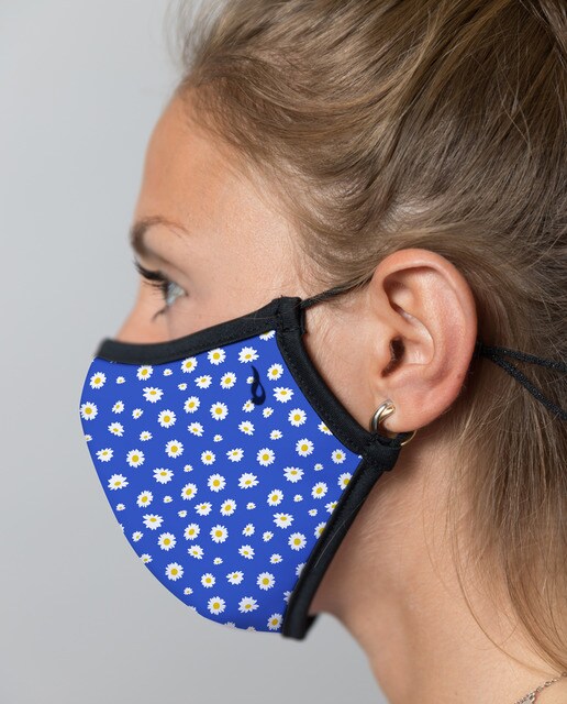Mascarilla de tela higiénica Abbacino lavable y reutilizable de adulto en azul con estampado floral