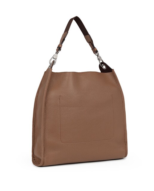 Mala hobo grande Leissa em pele de bovino castanha com logótipo perfurado