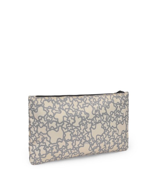 Cartera de mano mediana Tous Kaos Mini Sport de nylon en beige con estampado de logos