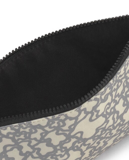 Cartera de mano mediana Tous Kaos Mini Sport de nylon en beige con estampado de logos