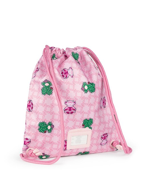Mochila plana School rosa com animal print de fantasia