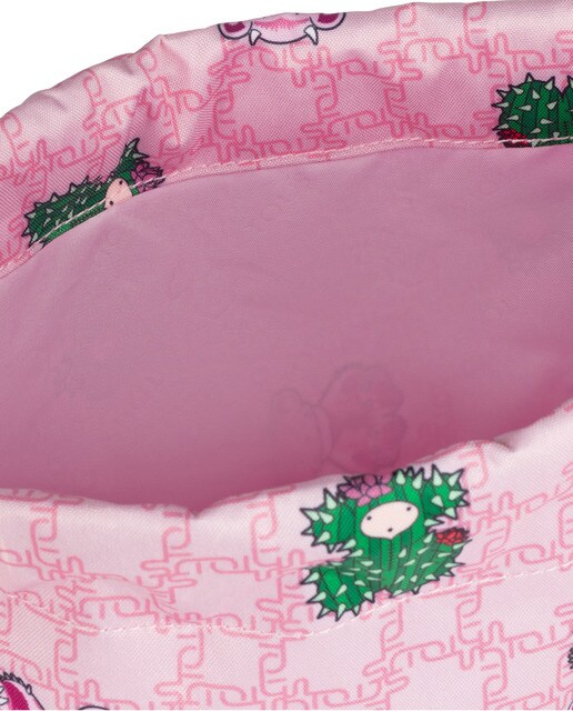 Mochila plana School rosa com animal print de fantasia