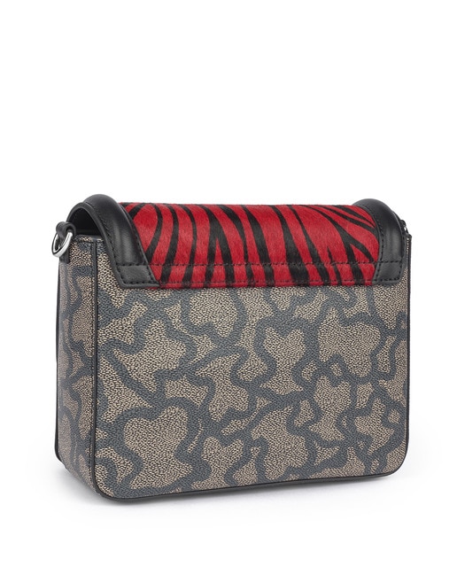 Mala a tiracolo mini Kaos Icon bicolor preta e vermelha com aba de animal print