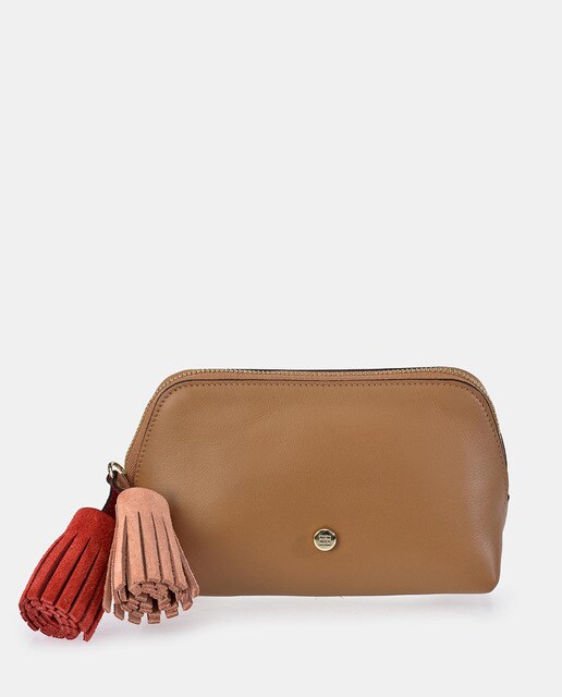Neceser de mujer Gloria Ortiz Gina Beatycase de piel en color camel con cremallera