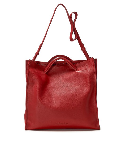 Bolso shopper mediano Abbacino de piel vacuna en rojo con varias asas
