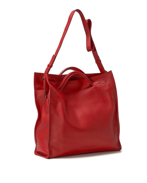 Bolso shopper mediano Abbacino de piel vacuna en rojo con varias asas
